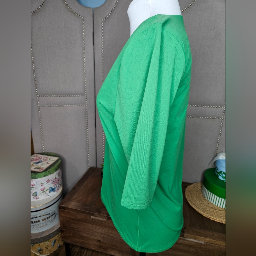 WHBM Forme Elbow Sleeve V Neck Top Amazon Green - Picture 7 of 12